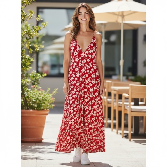 Cactus Red Floral Jumpsuit wide leg T back strap Side hidden zipper NWT - Picture 1 of 7